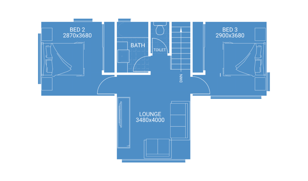 second storey extension free floor plan blueprint showing 2 bedrooms 1 bathroom and lounge room